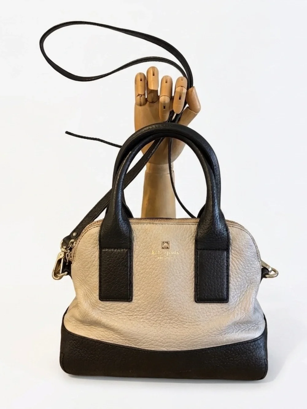 kate spade Two-Tone Black & Cream Pebbled Leather Satchel